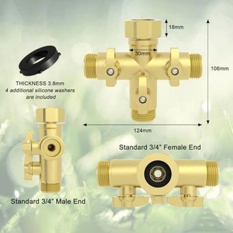 Connecteur Tuyau Arrosage 3 Voies - Laiton Massif - Pour Système Irrigation Pelouse Jardin - 1 Pièce (1/4)
