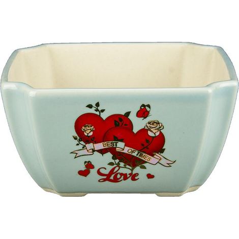 Vaso per bonsai quadrato in gres smaltato azzurro cielo 14,5x14,5x7,5 cm - A52