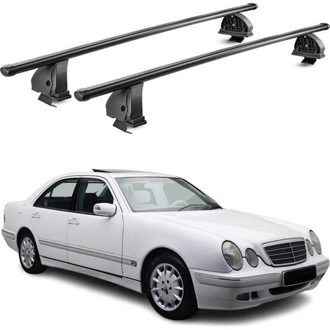 OMAC Stahl Dachträger Querträger Mercedes E Klasse W210 1996-2002 – TÜV / DIN 75302:2019 – Abschließbar – Max. 75 kg – 2 Stangen – Schwarz (1/5)