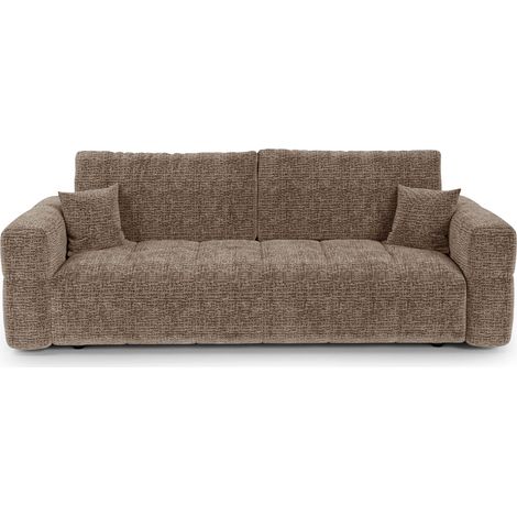 Canapé convertible avec coffre 4 places en tissu tramé toucher doux marron VIBE (1/5)