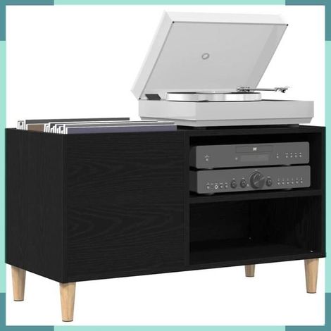 862866 Meuble à vinyles Chêne noir 84,5 x 38 x 48 cm Bois d'ingénierie (1/5)