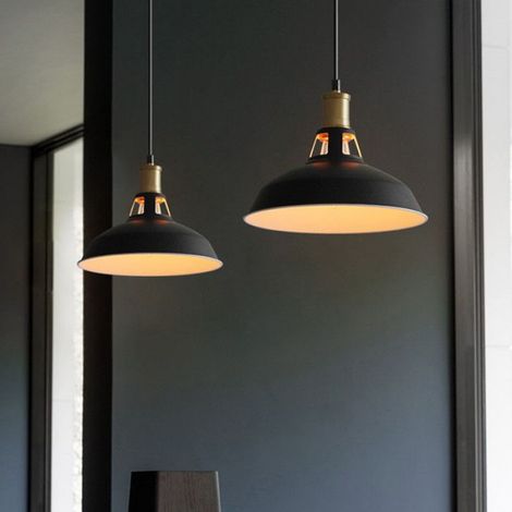 1pcs Suspension Luminaire Industrielle Rétro Vintage E27 Plafonnier Eclairage Lustre Edison Culot Abat-Jour en Métal Lumière Noir (1/5)