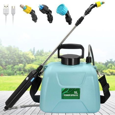 Pulvérisateur alimenté par batterie 5L, pulvérisateur de jardin électrique avec poignée rechargeable, baguette télescopique et 3 buses de brouillard (1/4)