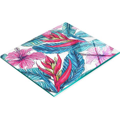 Pannello decorativo multifunzionale in vetro temperato con fiori e palme, 60x52 cm. (1/5)