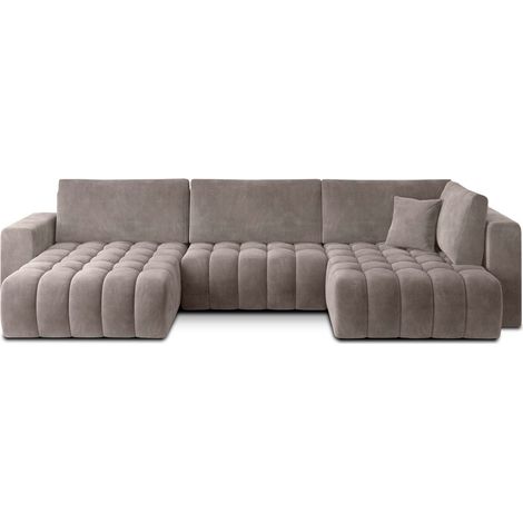 Canapé d'angle BONITA convertible 6 places beige effet tissu – gauche – 350x175cm (1/3)