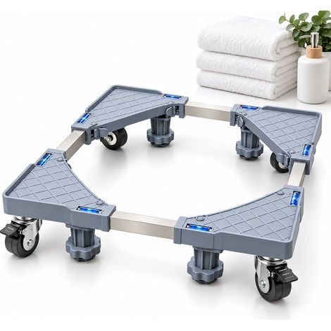 Relaxdays Socle réglable pour lave-linge, 42-65 cm, mobile, jusqu'à 200 kg, socle pour lave-linge et sèche-linge, gris (1/5)