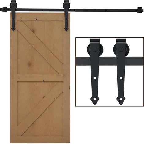 Kit de quincaillerie pour porte coulissante de grange en bois de type flèche, 200 cm, noir (1/5)