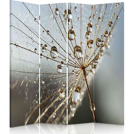 Paravent Déco Floral Élégant - Gouttes de Rose et Plantes - 145 x 150 cm - 2 faces R° V°