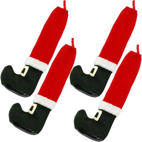 4 Pices (pre Nol), Couvre-pieds De Chaise De Nol, Chaussettes De Chaise De Nol, Chaussettes De Chaise Antidrapantes Pour Dcorations De Table De No (1/5)