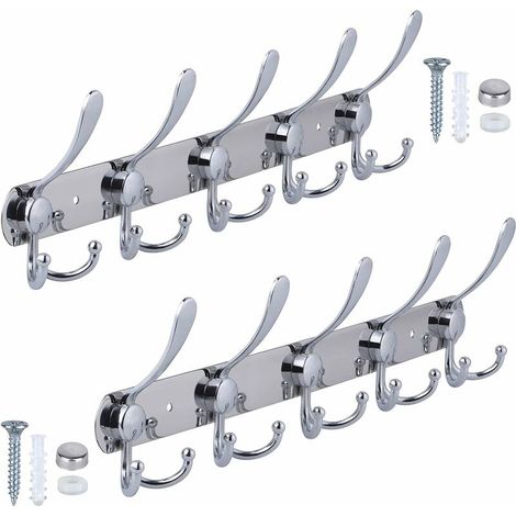 Tigrezy - Appendiabiti da parete in acciaio inox, gancio da parete argento (15 ganci, 2 confezioni)