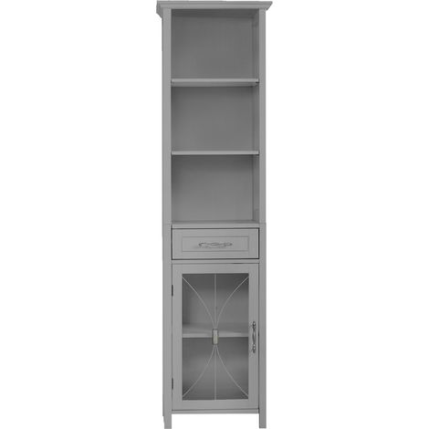 Grande colonne de salle de bain rangement avec tiroir en bois gris Delaney Teamson Home EHF-7978G (1/4)