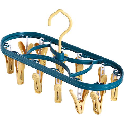 Clothes Drying Rack - 12-Clip Portable Underwear Hanger with 360° Rotatable Hook - for Towels Bras Baby Clothes Gloves - 1 Piece (1/5)