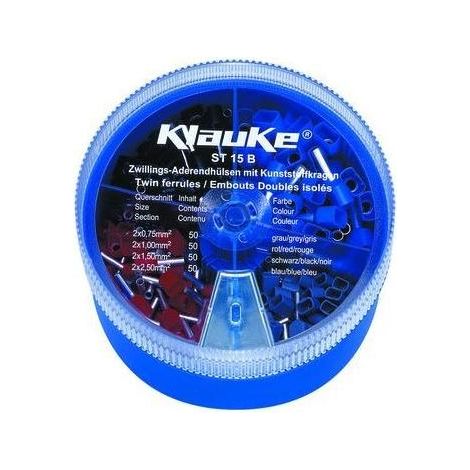 Klauke ST15B Zwillings-Aderendhülsen-Sortiment 0.75 mm², 1 mm², 1.5 mm², 2.5 mm² Teilisoliert Grau, (1/5)