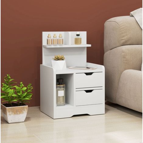 Comodino moderno in legno bianco con 2 cassetti e vano aperto, 40 x 30 x 60 cm