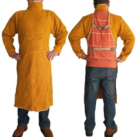 1 - Tablier De Soudage - Veste En Cuir - Manchons Longs Et Résistance À La Chaleur - Protection Contre Étincelles Pour Atelier Et Forge - Orange - 120x47,24cm