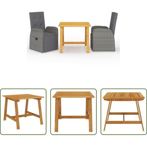 vidaXL Salle à manger extérieur - Ensemble à manger de jardin 3 pcs Gris (1/5)