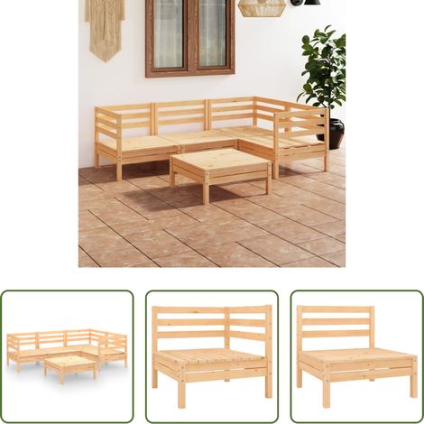 Holzsofa -  5-tlg. Garten-Lounge-Set Massivholz Kiefer (1/5)