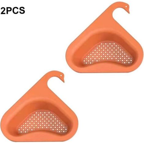 Égouttoir triangulaire double couche, passoire alimentaire de cuisine, égouttoir d'angle, filtre à eau, orange, lot de 2 (1/5)