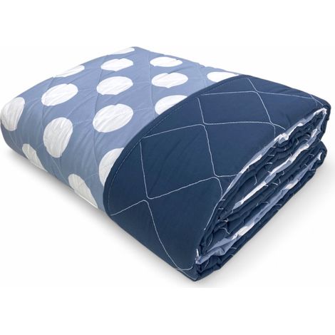 Couette noeud – couvre-lit matelassé à pois bleus – mi-saison, microfibre douce – Fabriqué en Italie SINGLE 1 PLACE