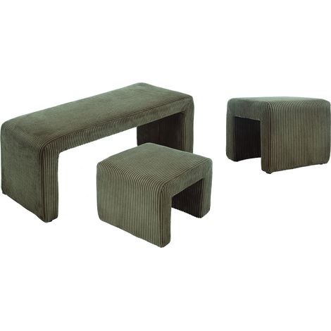 Modern Bench in Fabric with 2 Footstools Upholstered Bed End Bench Accent Window Seat Stool for Bedroom Living Room Hallway, Green, Wahson (1/5)