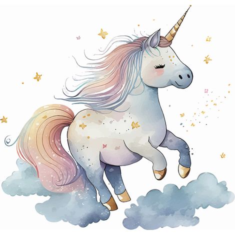 Papier peint panoramique Enfants - Licorne Nuages - 130 cm x 87 cm (1/2)