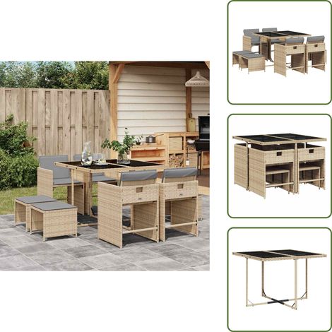 Cuscini per sedie - vidaXL Set Pranzo da Giardino 9 pz con Cuscini Beige Misto Polyrattan - Cuscini per sgabelli