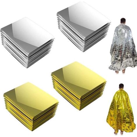 Couverture de Survie 4 Pack Couverture d'urgence 210 x 160 cm Réutilisable Couverture Thermique Contre Le Froid et la Chaleur