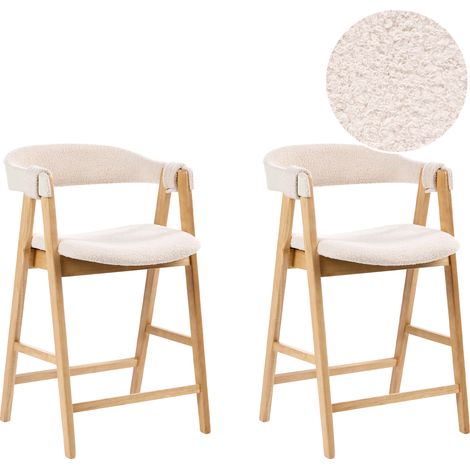 Conjunto de 2 sillas de bar estilo tradicional asiento tapizado bouclé marrón claro y beige Day (1/5)