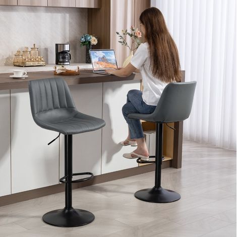 Chaise bar 2 pièces réglable simili cuir gris OKMYHOME (1/5)