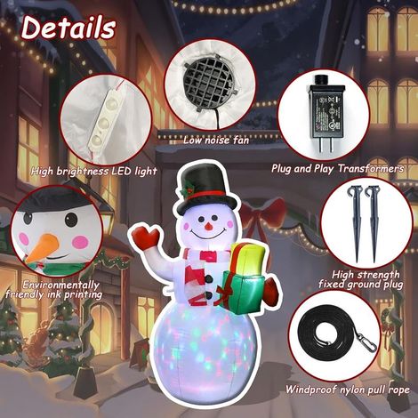 GROOFOO Décorations Extérieures Gonflables de Noël 150cm, Bonhomme de Neige Gonflable de Noël avec Lumières LED Rotatives pour les Décorations de Jardin de Noël à l'intérieur et à l'extérieur. (1/4)