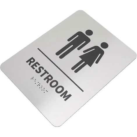 Panneau de toilettes pour personnes handicapées en braille, 20 x 15 cm, autocollant, en acier inoxydable brossé, unisexe, pour bureaux et entreprises. (1/5)
