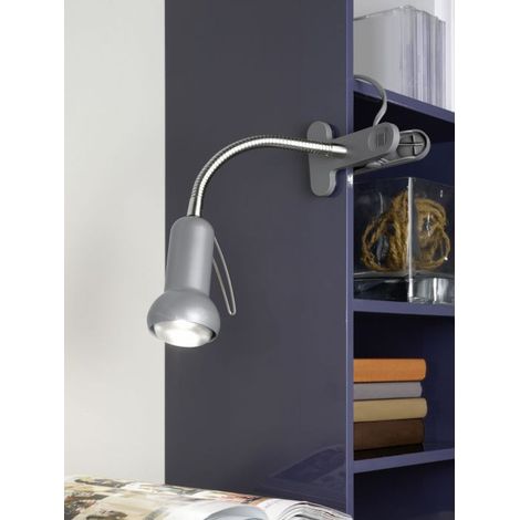 Lámpara de sobremesa con brazo articulado y clip, color plata, marca Fabio Eglo. (1/2)