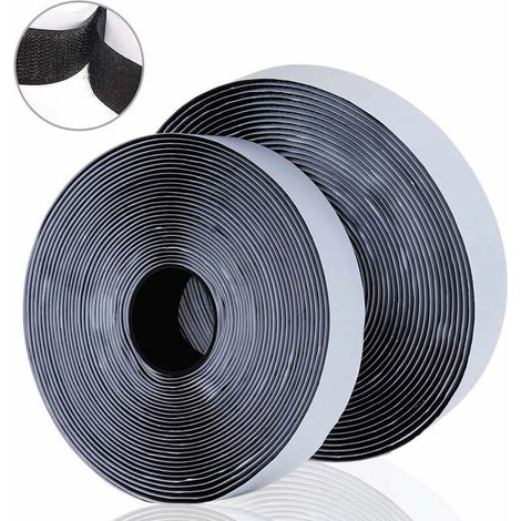 Tigrezy 10M Bande Agrippantes Adhésives Rubans Adhésifs Bande Ruban Scratch Autocollant Moustiquaire Hook Loop Rouleau Scratch Autoadhésif pour moustiquaire fenetre, Noir, 10m x 2