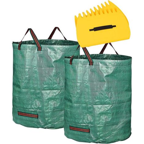 QAZQA Les 2 Sac à ordures de jardin, avec couvercle, paume à feuilles caduques, 72 gallons, 2 griffes pratique, pelle à main, peut ramasser rapidement les feuilles mortes et la pelouse (1/5)