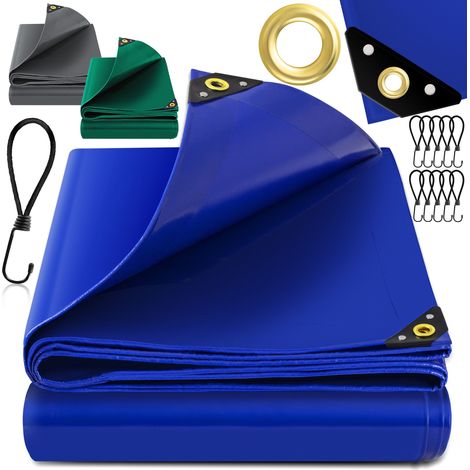 KESSER® Bâche de couverture Premium avec oeillets 650 g/m² PVC imperméable & indéchirable + 10 crochets - bâche de haute qualité universelle pour camion piscine meubles de jardin en bois bleu / 40 (1/5)