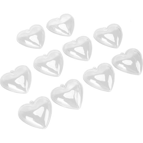 Lot de 5 boules transparentes en forme de cœur à remplir, en plastique, pour décorations de Noël, sapin et anniversaires. (1/5)