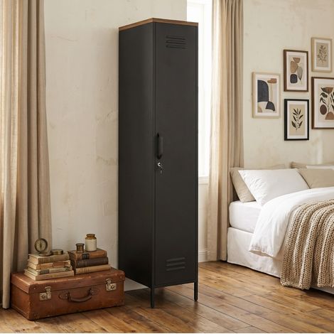 Armoire métallique de rangement 46 x 35 x 183 cm, étagères réglables, verrouillable, noir HAVRYA (1/3)