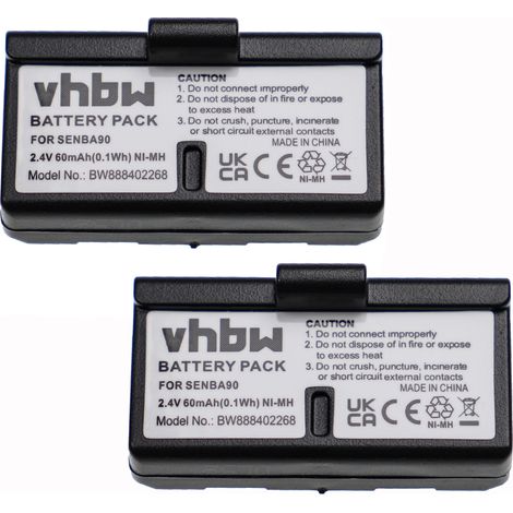 vhbw 2x Akku kompatibel mit Sennheiser SET 200, SET 100 J, IS 550 Wireless Headset Kopfhörer (60 mAh, 2,4 V, NiMH)