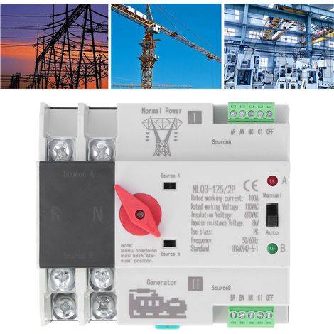 Automatischer Umschalter für 110 V AC, 100 A, Dualstrom, unterbrechungsfreie Stromversorgung mit Millisekunden-Schaltzeit, 50/60 Hz Zeitverzögerungs-Umschaltsteuerung, Netz-/Generatorbetrieb (1/5)