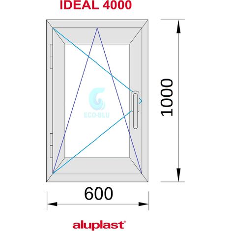 Eco-Blu – Fenêtre PVC H1000 mm X L600 mm – Oscillo-battante tirant gauche – Verre dépoli – Isolation thermique Uf 1.3 W/m²k – Sécurité RC2