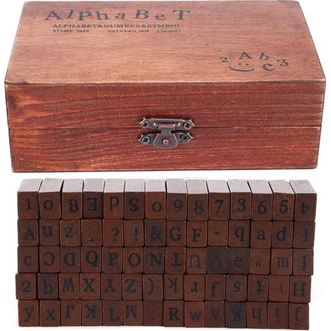 Kit de 70 tampons vintage en bois, lettres alphabet et chiffres, pour scrapbooking DIY. (1/5)