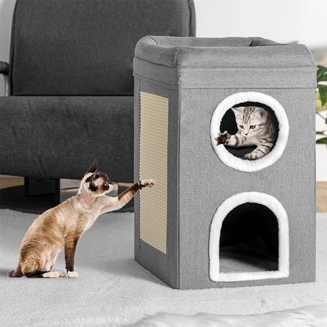 Cuccia Casa per Gatti 3 Ripiani Tiragraffi Casetta Animali Domestici 41x41x63 cm (1/5)