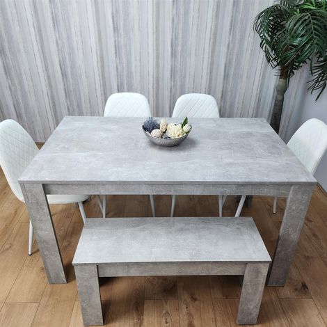 Wooden Rectangle Dining Table Sets with Set of 4 Chairs, a Bench, Grey and White (1/5)