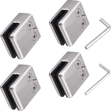 Lot de 4 pinces en acier inoxydable 304 avec 2 clés hexagonales - Convient pour vitre de verre de 8 à 10 mm (1/5)