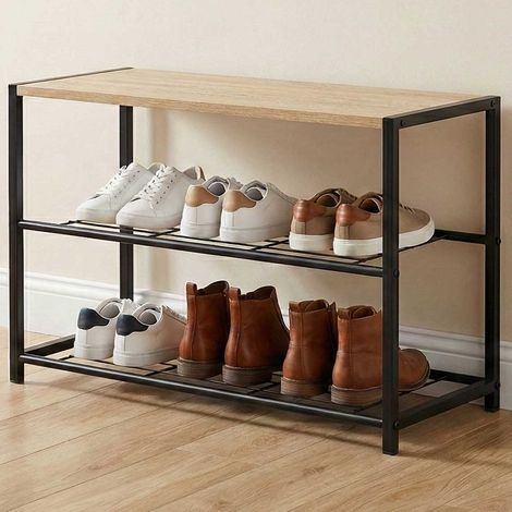 Etagère à chaussures Alizee - 63x30x43cm - décor chêne/noir (1/5)