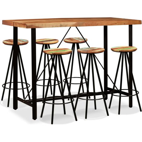 Ensemble de bar 7 pièces en acacia massif et bois de récupération