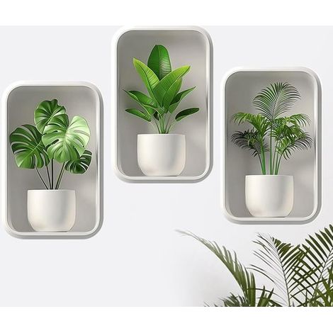 6er-Set Pflanzen-Wandtattoos 2 Größen 30 cm 45 cm 3D-Nischeneffekt mit Monstera Bananenpflanze Palme modernes Vinyl für Wohnzimmer Küche oder (1/4)