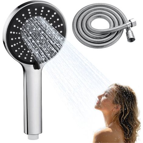 Pommeau de douche à cinq jets – Flexible hydraulique – 2 m – 5 raccords automatiques – Pour compresseur – Techniciens – Noir – 2 m – 1 kit (1/5)