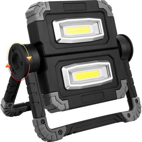 Foco LED recargable, luz de trabajo con 2 faros COB, 3 modos, batería externa de 20 W y 5000 mAh, luz de trabajo LED plegable con rotación de 360° para camping y reparaciones, color gris. (1/5)