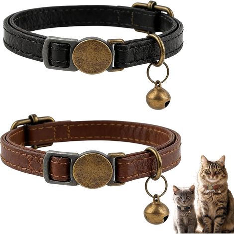 Lot de 2 colliers vintage pour chat avec fermoir de sécurité et clochette (1/5)